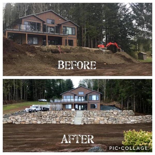 Boulder Retaining Wall before and after